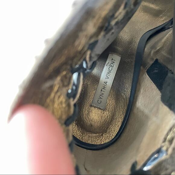 Cynthia Vincent | Magan Lace-Up Snake Embossed Leather Booties Stiletto Peep Toe - Picture 6 of 11